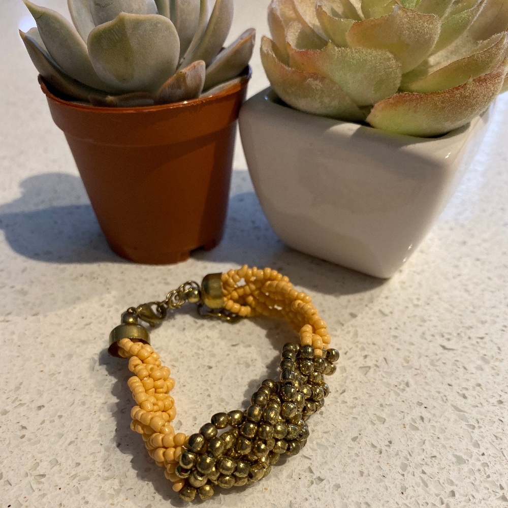 Coral and Gold Braided Bracelet